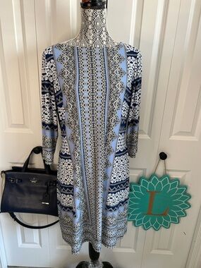London Times Women's Blue Patterned Midi Dress Size 14
